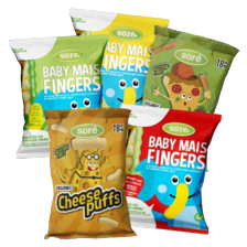 Soré babymaisfingers, pizza sticks of cheese puffs